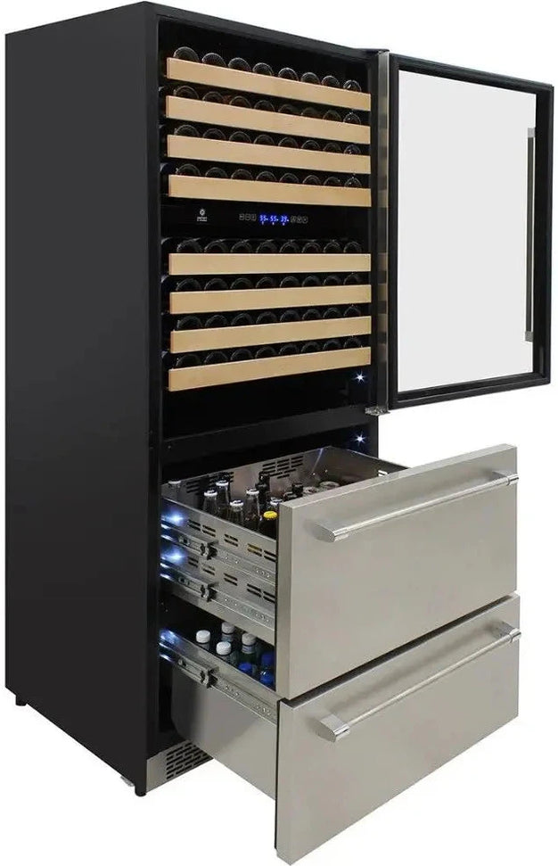 Vinotemp - 135 Bottle Triple-Zone Wine Cooler & Drawer - EL‐BWC30TB‐S