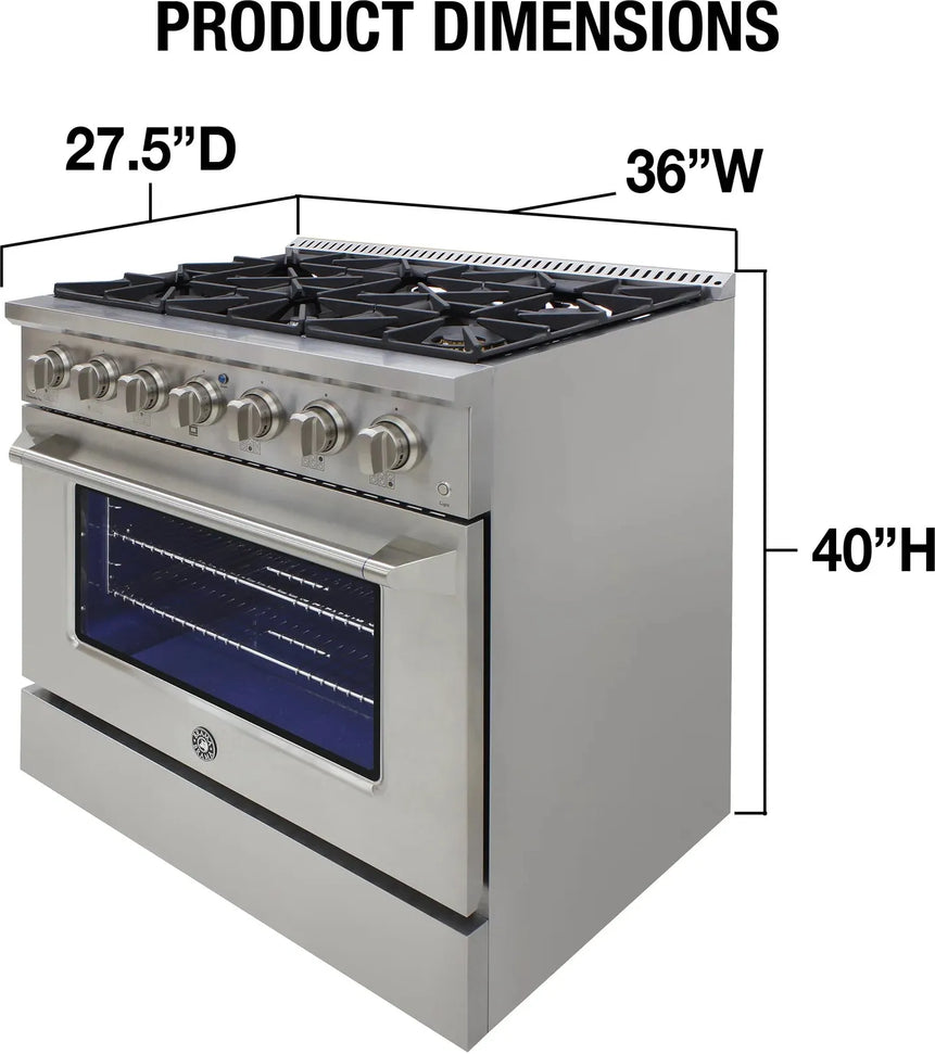 Vinotemp - 36" Stainless Steel Gas Range and Oven - BR-36SSGG