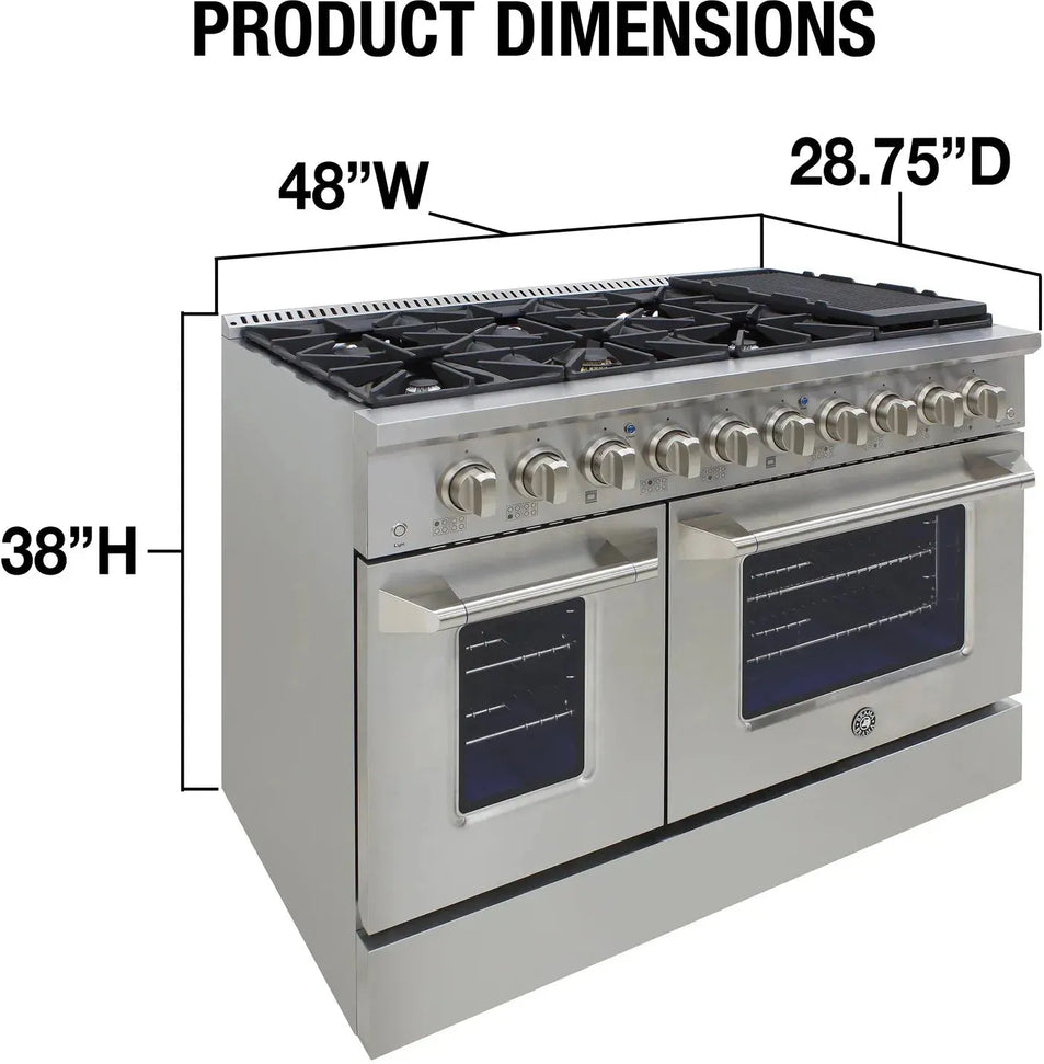 Vinotemp - 48" Stainless Steel Double Oven Gas Range - BR-48SSGG