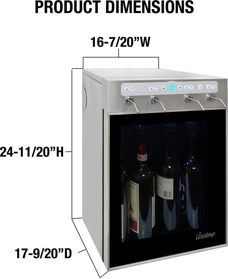 Vinotemp - WineSteward Stainless 4 Bottle Wine Dispenser - VT‐PRWINEDIS4S