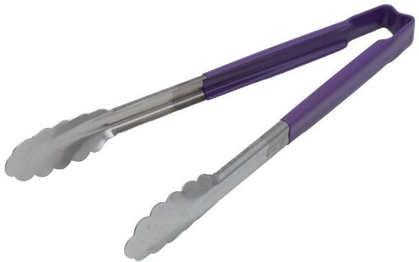 Vollrath - 12" One-Piece Scalloped Tongs with Purple Handle - 4781280
