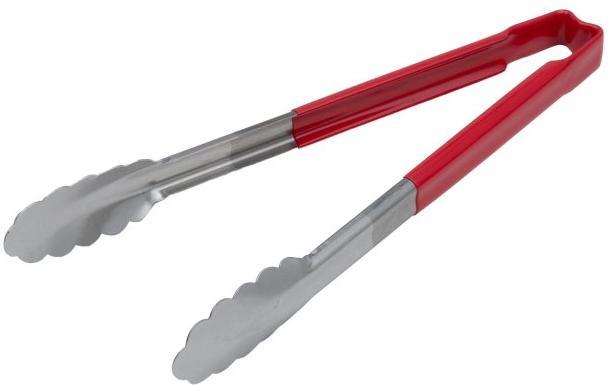 Vollrath - 12" One-Piece Scalloped Tongs with Red Handle - 4781240