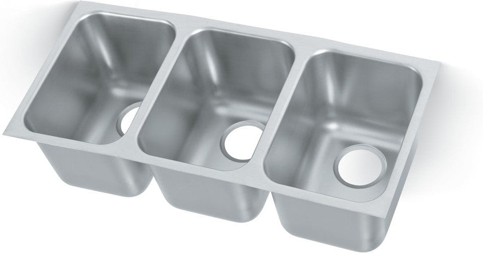 Vollrath - 12" Stainless Steel Triple-Bowl Heavy-Weight Undermount Welded-In Sink With 9 ¼" Deep Bowls And 3 ½" Drains - 12103-1
