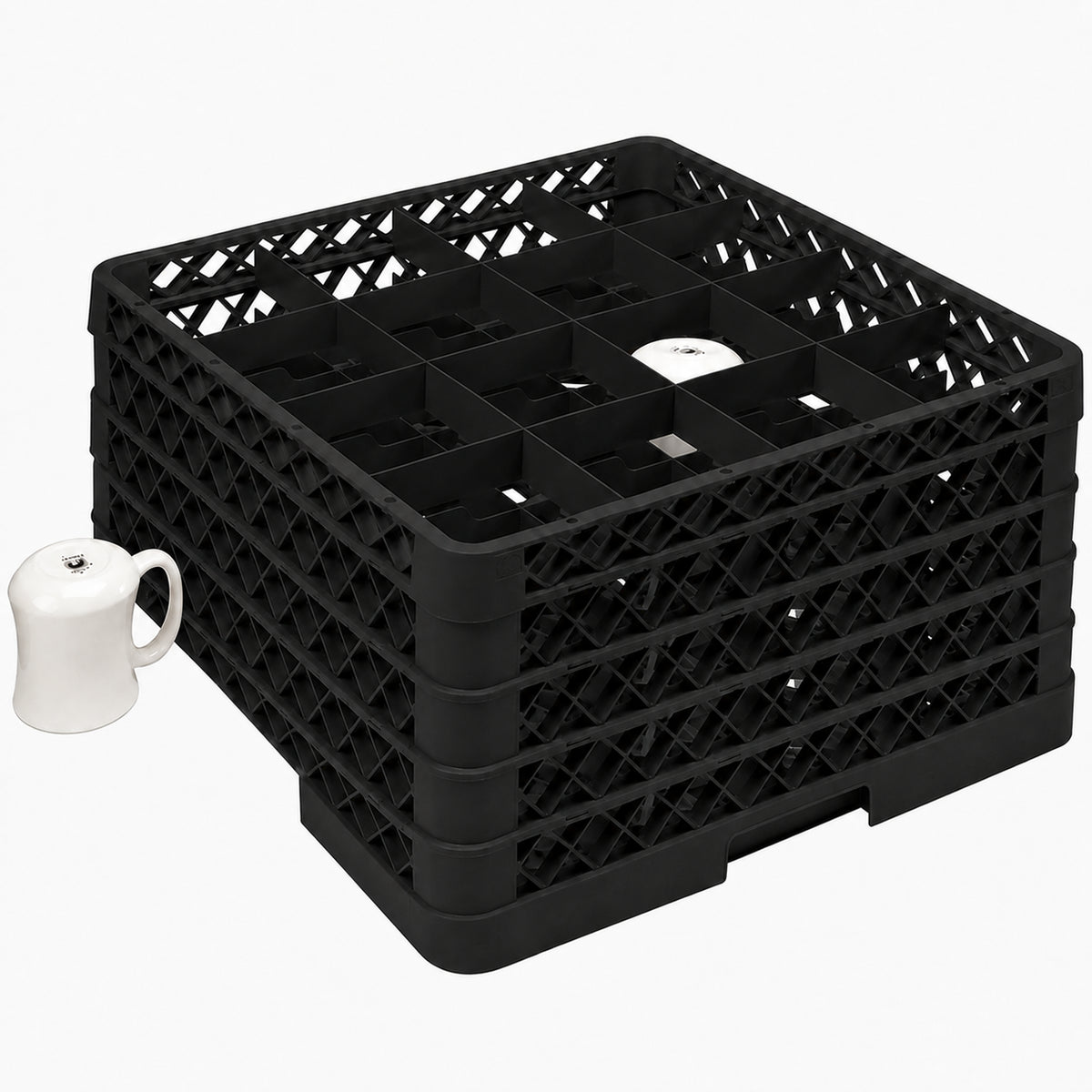 Vollrath - 16-Compartment Traex Full-Size Cup Rack, 19.75" x 19.75" x 10.312" in Black with 4 Risers - TR4DDDD-06