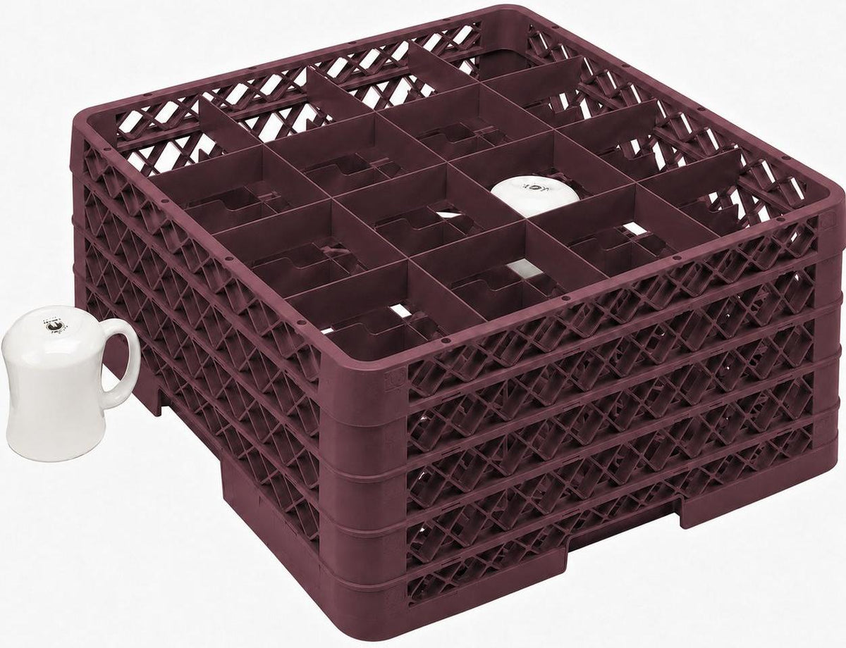 Vollrath - 16-Compartment Traex Full-Size Cup Rack, 19.75" x 19.75" x 10.312" in Burgundy with 4 Risers - TR4DDDD-21