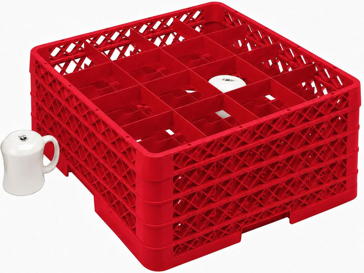 Vollrath - 16-Compartment Traex Full-Size Cup Rack, 19.75" x 19.75" x 10.312" in Red with 4 Risers - TR4DDDD-02
