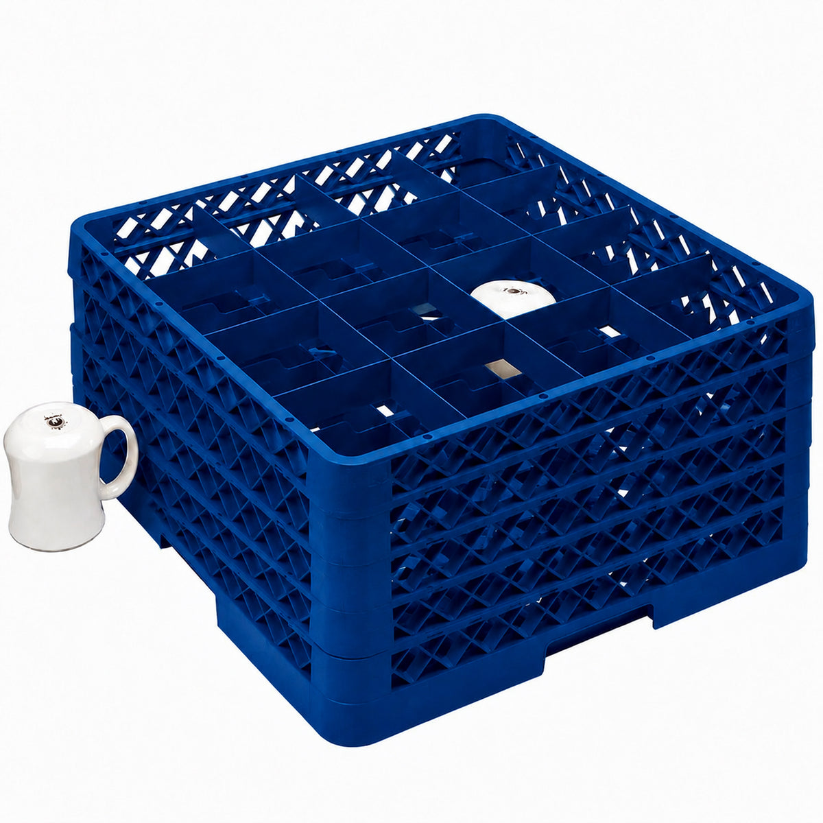 Vollrath - 16-Compartment Traex Full-Size Cup Rack, 19.75" x 19.75" x 10.312" in Royal Blue with 4 Risers - TR4DDDD-44