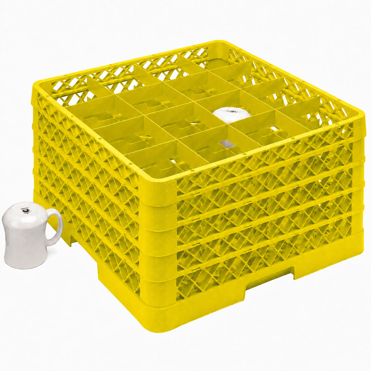 Vollrath - 16-Compartment Traex Full-Size Cup Rack, 19.75" x 19.75" x 10.312" in Yellow with 4 Risers - TR4DDDD-08