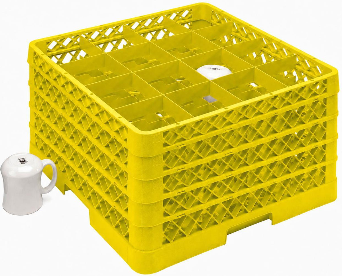 Vollrath - 16-Compartment Traex Full-Size Cup Rack, 19.75" x 19.75" x 10.312" in Yellow with 4 Risers - TR4DDDD-08