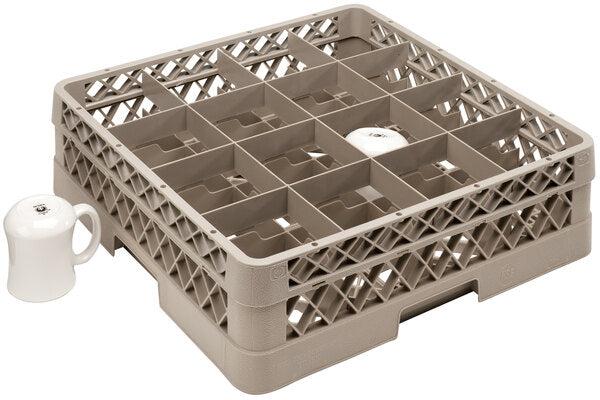 Vollrath - 16-Compartment Traex Full-Size Cup Rack, 19.75" x 19.75" x 5.562" in Beige with 1 Risers - TR4D
