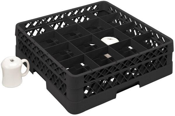 Vollrath - 16-Compartment Traex Full-Size Cup Rack, 19.75" x 19.75" x 5.562" in Black with 1 Risers - TR4D-06