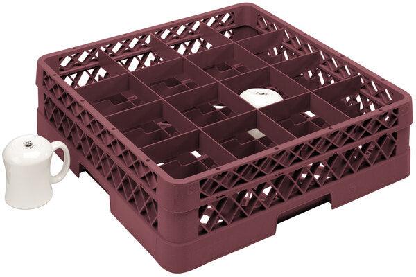 Vollrath - 16-Compartment Traex Full-Size Cup Rack, 19.75" x 19.75" x 5.562" in Burgundy with 1 Risers - TR4D-21