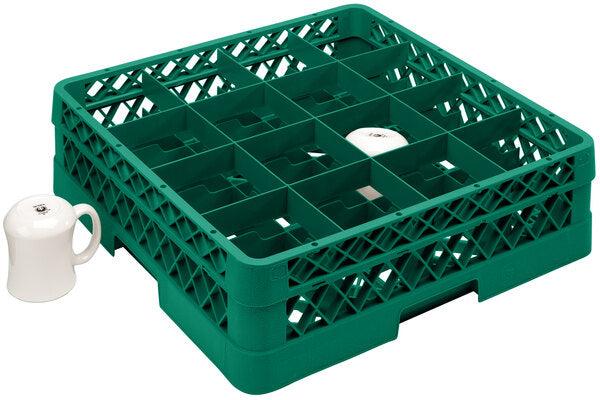 Vollrath - 16-Compartment Traex Full-Size Cup Rack, 19.75" x 19.75" x 5.562" in Green with 1 Risers - TR4D-19