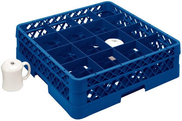 Vollrath - 16-Compartment Traex Full-Size Cup Rack, 19.75" x 19.75" x 5.562" in Royal Blue with 1 Risers - TR4D-44