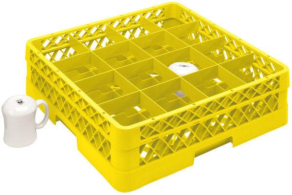Vollrath - 16-Compartment Traex Full-Size Cup Rack, 19.75" x 19.75" x 5.562" in Yellow with 1 Risers - TR4D-08