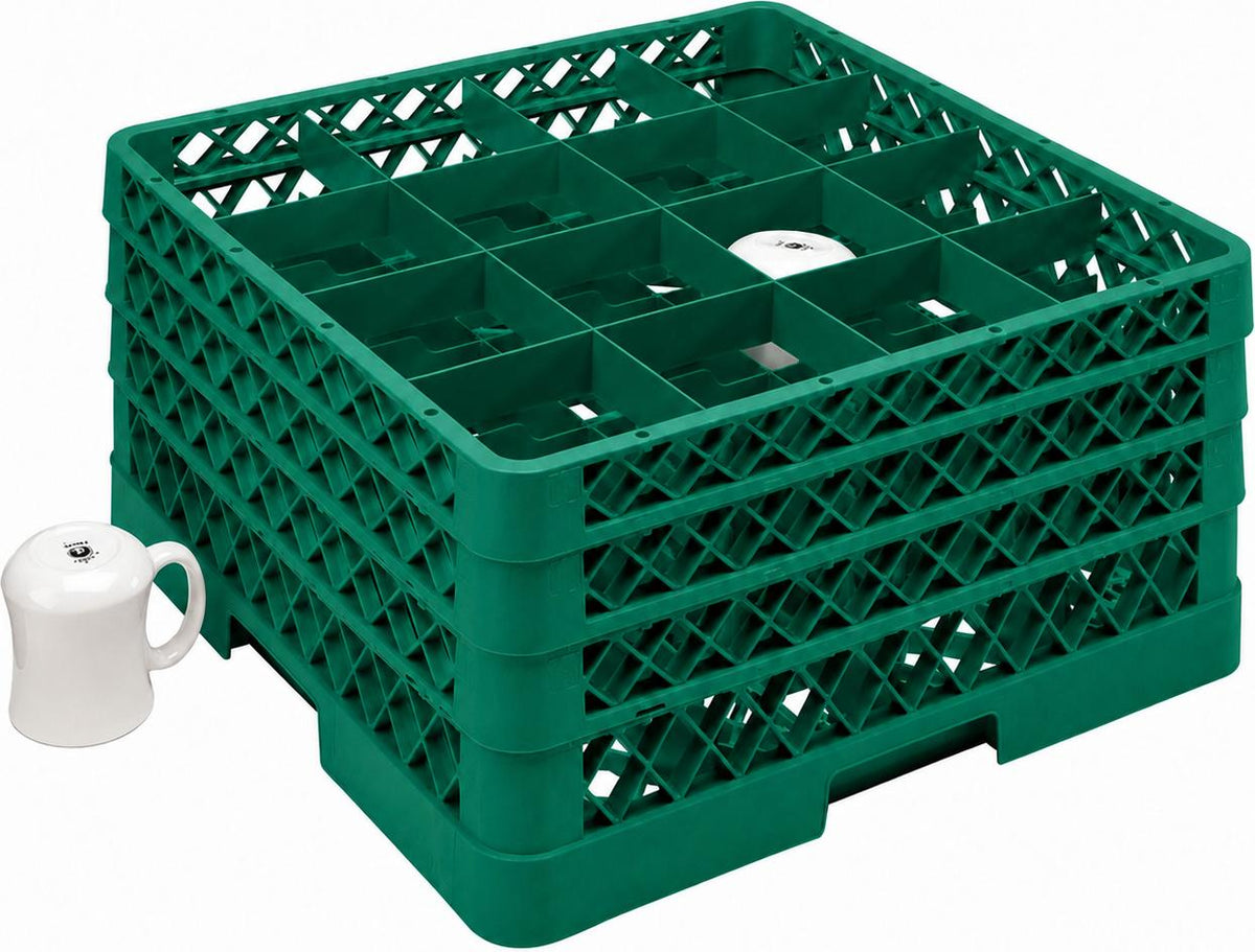 Vollrath - 16-Compartment Traex Full-Size Cup Rack, 19.75" x 19.75" x 8.75" in Green with 3 Risers - TR4DDD-19