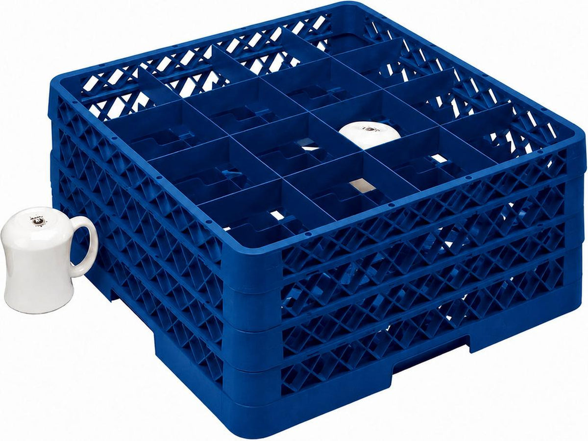 Vollrath - 16-Compartment Traex Full-Size Cup Rack, 19.75" x 19.75" x 8.75" in Royal Blue with 3 Risers - TR4DDD-44