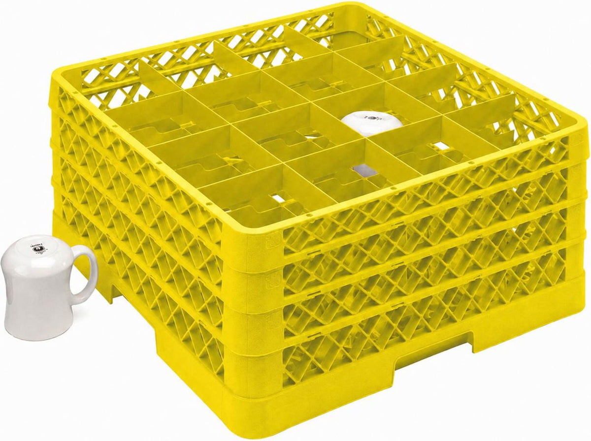 Vollrath - 16-Compartment Traex Full-Size Cup Rack, 19.75" x 19.75" x 8.75" in Yellow with 3 Risers - TR4DDD-08