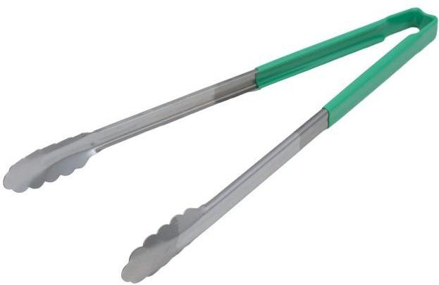 Vollrath - 16" One-Piece Scalloped Tongs with Green Handle - 4781670