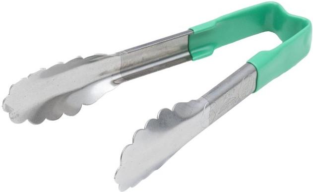 Vollrath - 6" One-Piece Scalloped Tongs with Green Handle - 4780670