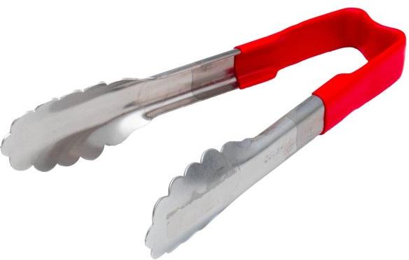 Vollrath - 6" One-Piece Scalloped Tongs with Red Handle - 4780640