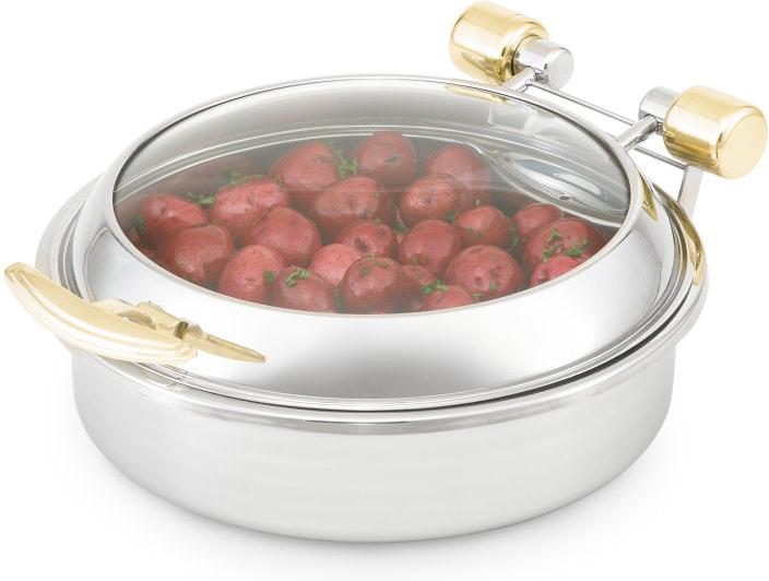 Vollrath - 6-Quart Intrigue® Glass-Top Round Stainless Steel Induction Chafer, 15.5" x 15.5" x 3.1563" - 46124
