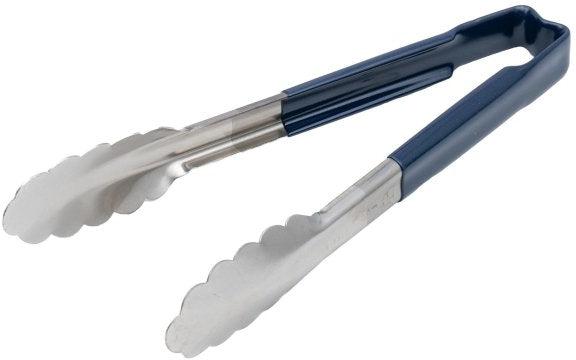 Vollrath - 9 ½" One-Piece Scalloped Tongs with Blue Handle - 4780930