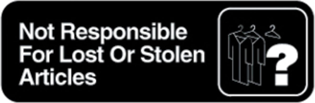 Vollrath - "Not Responsible for Lost or Stolen Articles" Symbol Sign - 4532