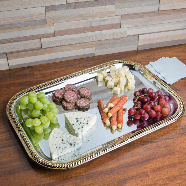 Vollrath - Odyssey 19.5" x 14" Rectangular Gold Trim Serving Tray - 47266