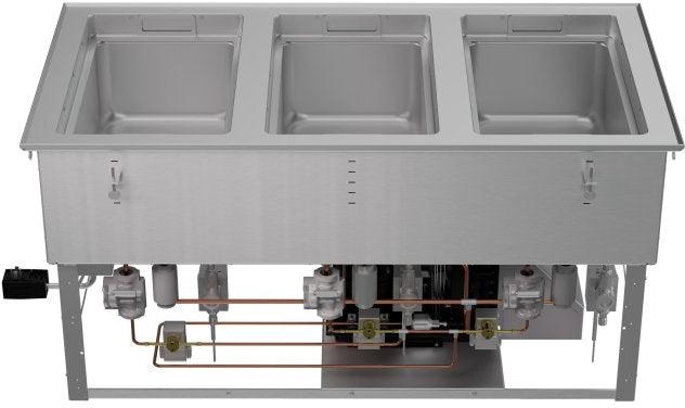 Vollrath - Three-Well 120V Hot, Cold, Frozen Drop-In Unit with Auto Drain and Flat Flange - FC-HCF-03120-AD-FF