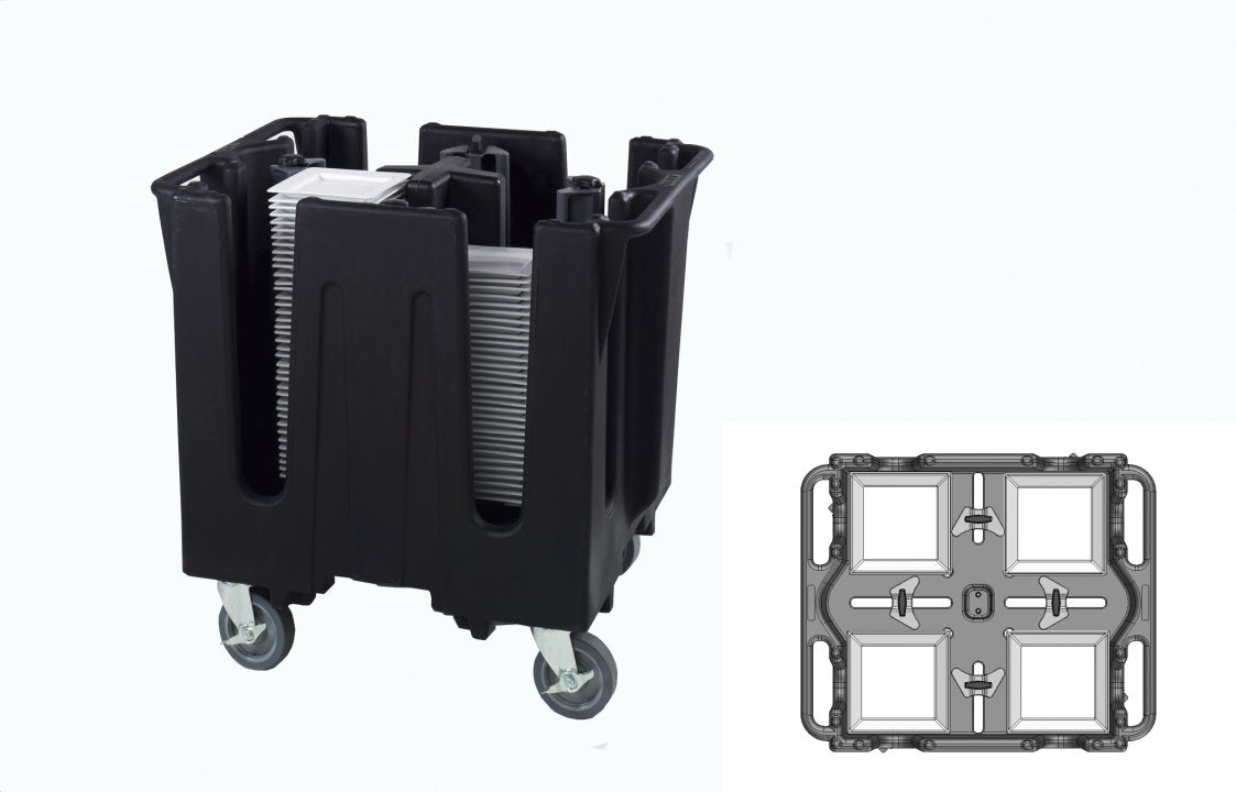 Vollrath - Traex® Adjustable Dish Caddy, Capacity 4 Stacks in Black for 8 to 9-1/2 (20.3 24.1) to Square Plates/Bowls - SAC-SQ4-06