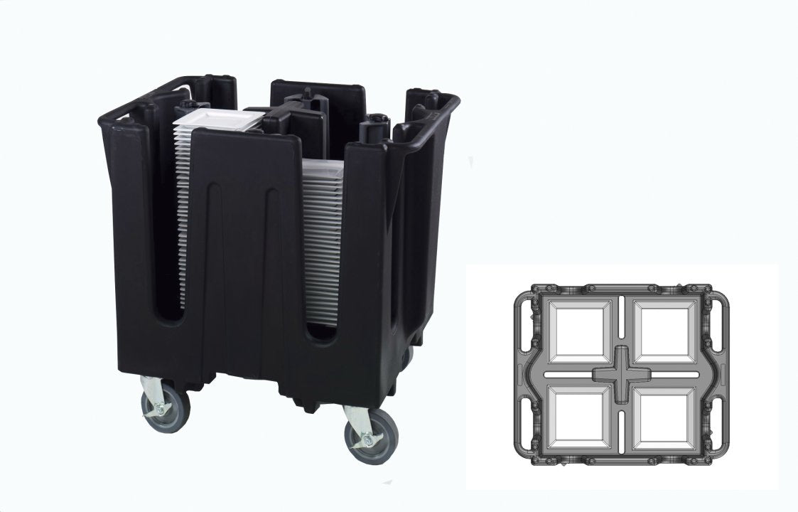 Vollrath - Traex® Adjustable Dish Caddy, Capacity 4 Stacks in Black for 9-5/8 to 10-5/8 (24.4 to 27) Square Plates/Bowls - SAC-SQ1-06