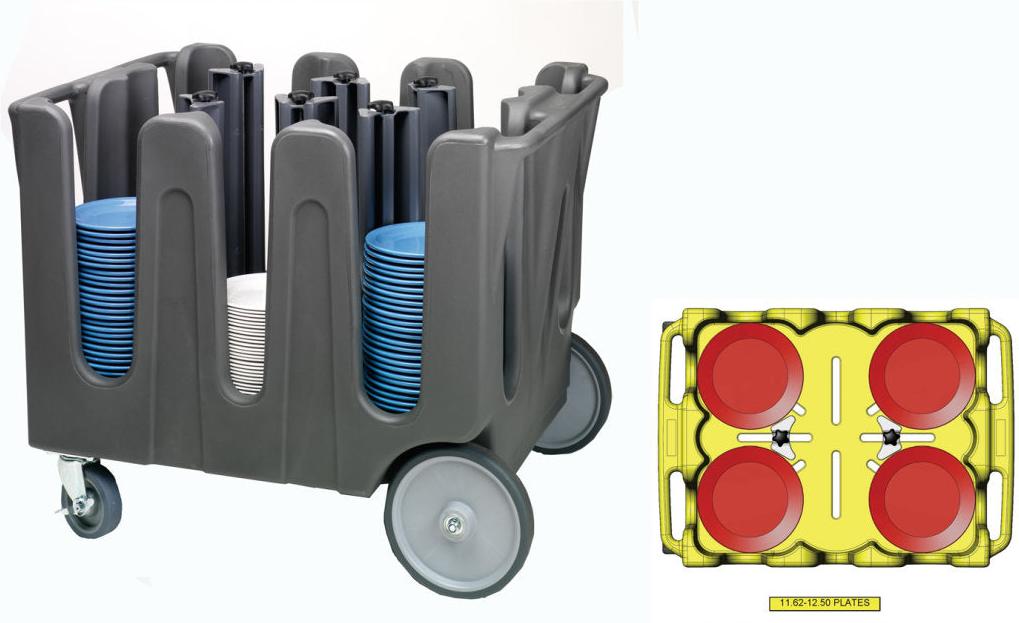 Vollrath - Traex® Adjustable Dish Caddy, Capacity 4 Stacks in Gray for 11-5/8 to 12-1/2 (29.5 to 31.6) Round Plates - ADC-2