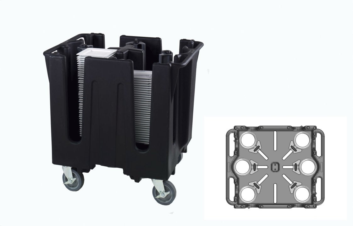 Vollrath - Traex® Adjustable Dish Caddy, Capacity 6 Stacks in Black for 4 to 8 (10.2 to 20.3) Round Plates/Bowls - SAC-6-06