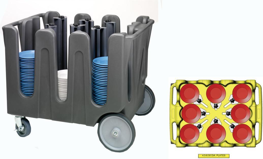 Vollrath - Traex® Adjustable Dish Caddy, Capacity 8 Stacks in Gray for 7-1/8 to 8-/12 (18.1 to 21.6) Round Plates - ADC-8