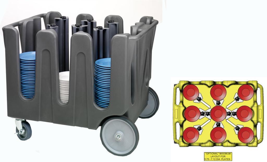 Vollrath - Traex® Adjustable Dish Caddy, Capacity 9 Stacks in Gray for 5-1/2 to 7-1/8 (14 to 18.1) Round Plates - ADC-10