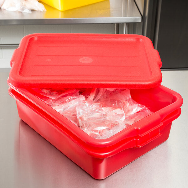 Vollrath - Traex Color-Mate 20" x 15" x 5" Red Food Storage Drain Box Set with Recessed Lid - 1501-C02