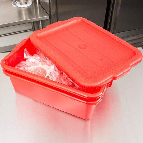 Vollrath - Traex Color-Mate 20" x 15" x 7" Red Food Storage Drain Box Set with Recessed Lid - 1505-C02
