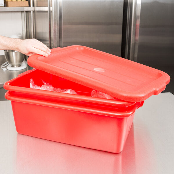 Vollrath - Traex Color-Mate 20" x 15" x 7" Red Food Storage Drain Box Set with Recessed Lid - 1505-C02