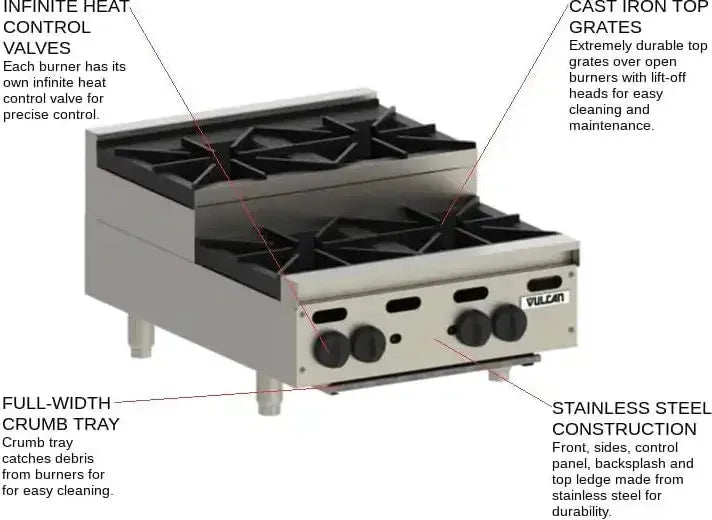 Vulcan - 2 Burners Step Up Countertop Gas Hotplate / Range with Manual Controls - VHP212U