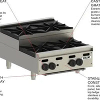 Vulcan - 2 Burners Step Up Countertop Gas Hotplate / Range with Manual Controls - VHP212U