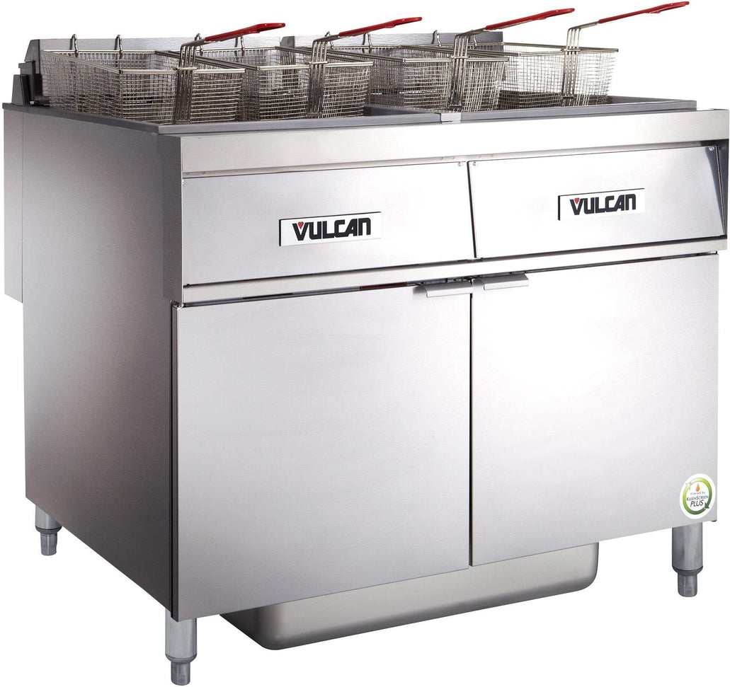 Vulcan - 2-Tank 100 lb Total Capacity Electric Floor Fryer, Analog Controls, KleenScreen Filtration - 2ER50AF-2