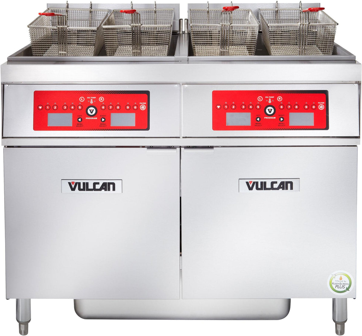 Vulcan - 2-Tank 100 lb Total Capacity Electric Floor Fryer, Computer Controls, KleenScreen Filtration - 2ER50CF