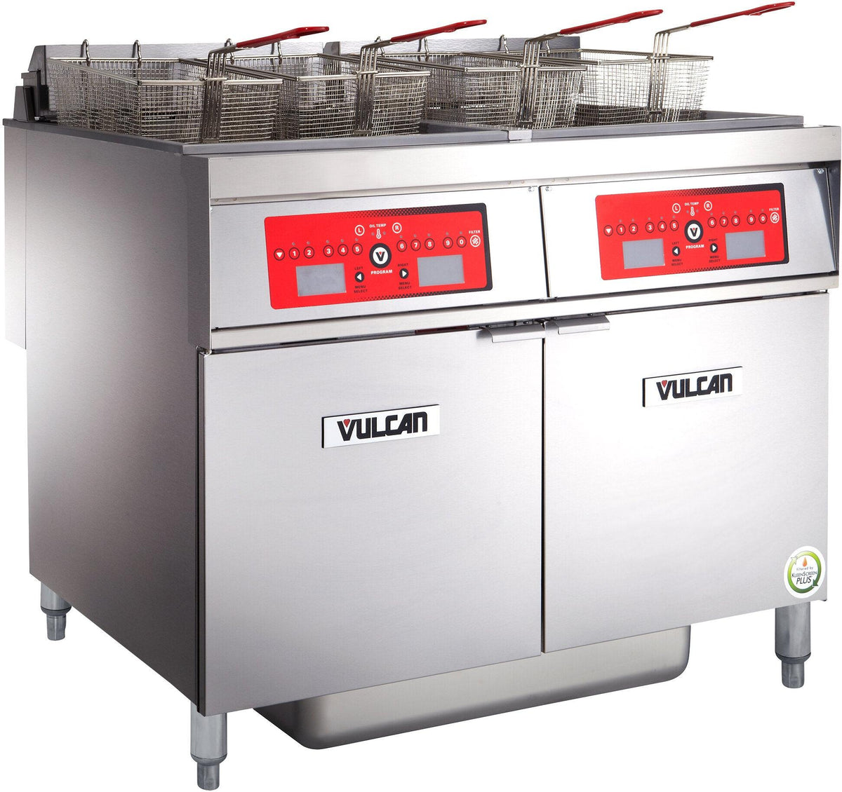 Vulcan - 2-Tank 100 lb Total Capacity Electric Floor Fryer, Computer Controls, KleenScreen Filtration - 2ER50CF