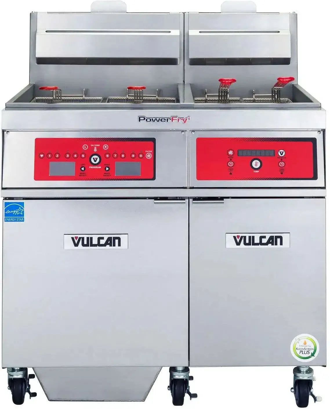 Vulcan - 2-Tank 130-140 lb Total Capacity Gas Floor Fryer, Computer Controls, KleenScreen - 2VK65CF