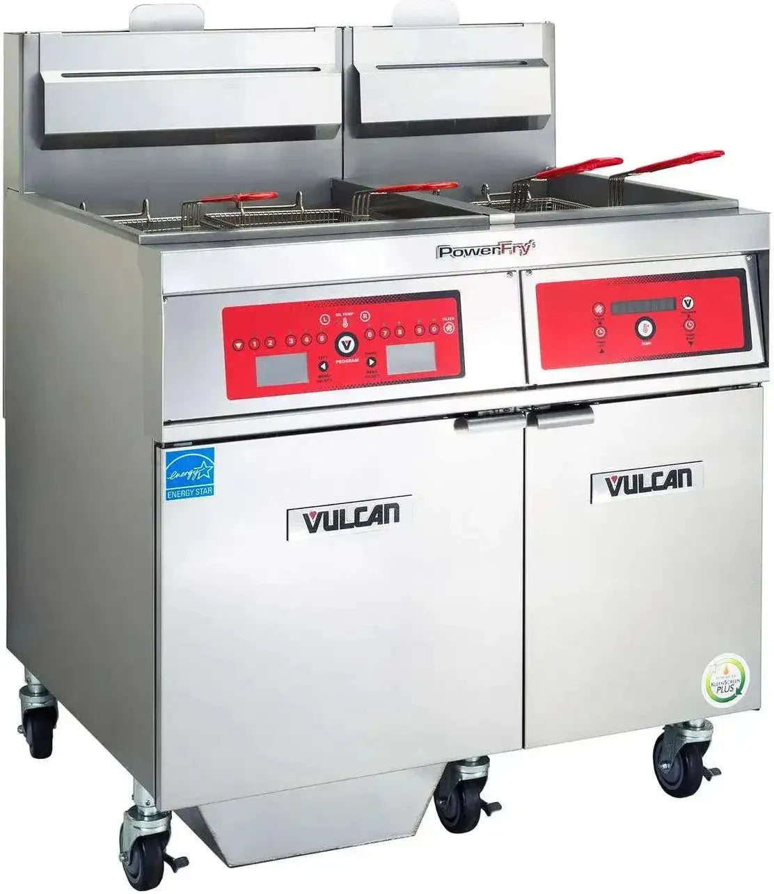 Vulcan - 2-Tank 130-140 lb Total Capacity Gas Floor Fryer, Computer Controls, KleenScreen - 2VK65CF