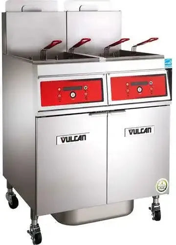 Vulcan - 2-Tank 130-140 lb Total Capacity Nat. Gas Floor Fryer, Computer Controls, KleenScreen - 2VK65CF