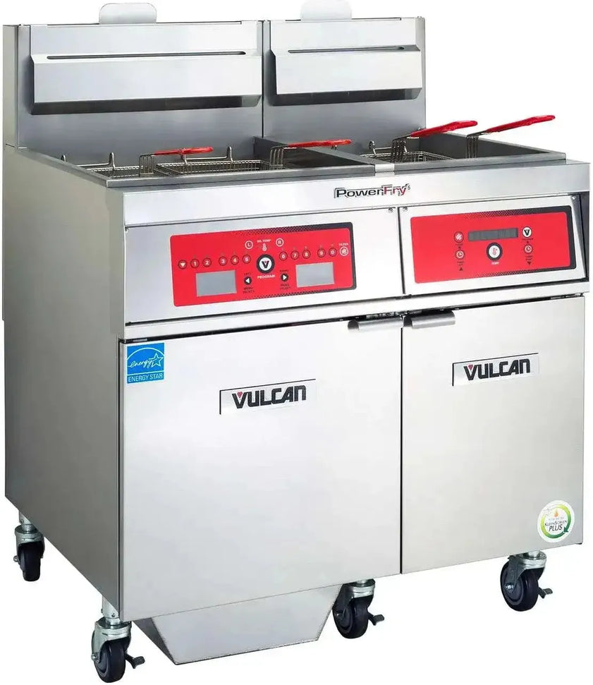 Vulcan - 2-Tank 130-140 lb Total Capacity Nat. Gas Floor Fryer, Computer Controls, KleenScreen - 2VK65CF