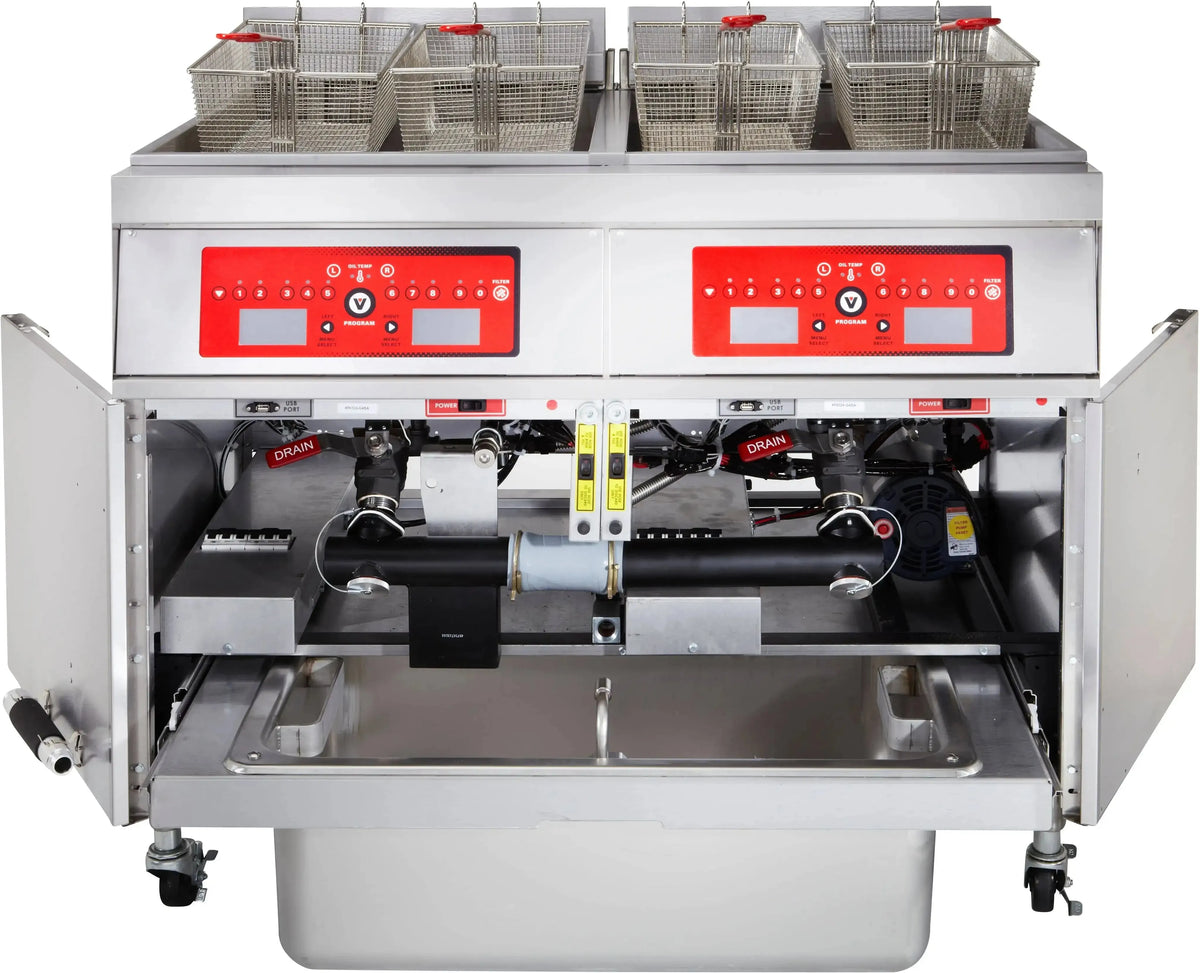 Vulcan - 2-Tank 170-180 lb Total Capacity Electric Floor Fryer, Computer Controls, KleenScreen for 85 - 2ER85CF-2