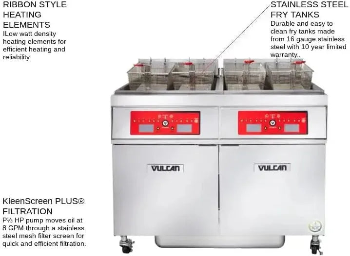 Vulcan - 2-Tank 170-180 lb Total Capacity Electric Floor Fryer, Computer Controls, KleenScreen for 85 - 2ER85CF-2